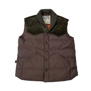 Kite Mens Quilted Puffer Vest Brown Western Corduroy Yoke Shawl Collar XL KT-L04